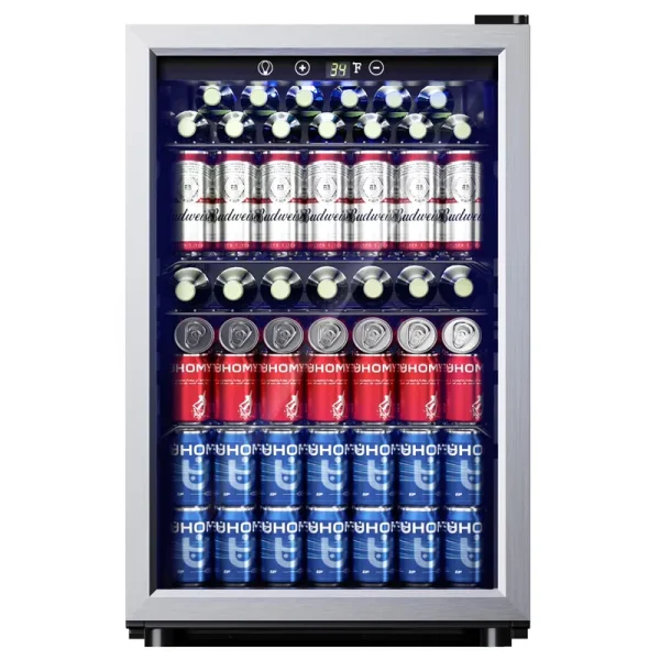 EUHOMY 145 Can Beverage Refrigerator and Mine Cooler with Glass Door with Adjustable Shelves