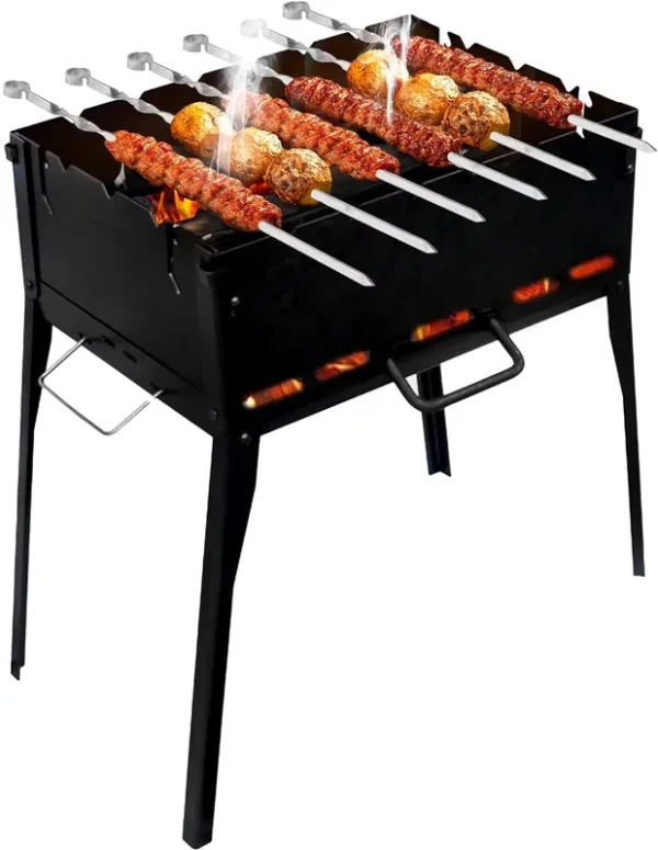 CKG Portable Barbeque Grill Heavy Duty Mangal BBQ Outdoor Travel 6 Skewers, Metal 2 Mm