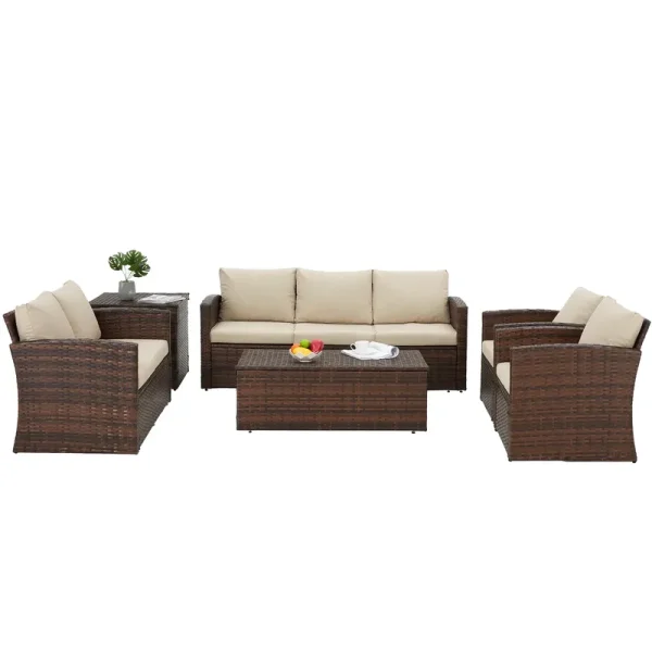 AECOJOY 7 PCS Outdoor Patio Furniture Sets with 2 Storage Boxes, Beige