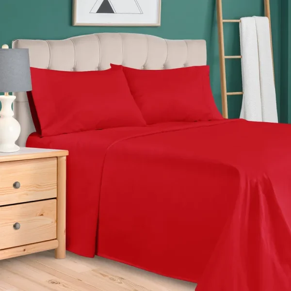 Superior 300 Thread Count Cotton Solid Sheet Set - Queen - Red