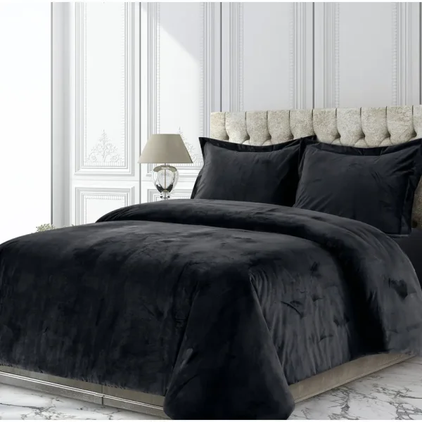 Tribeca Living Venice Velvet Oversized Duvet Set - Black - Queen