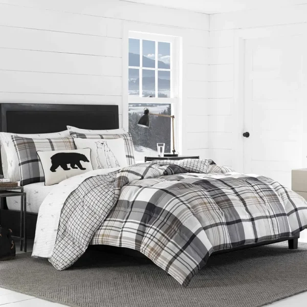 Eddie Bauer Normandy Plaid Comforter Set, Black, Full/Queen