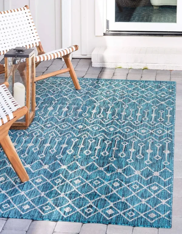 Unique Loom Outdoor Tribal Trellis Rug - 4' x 6' - Teal