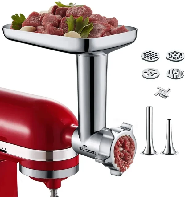 Gvode Food Meat Grinder Attachment for KitchenAid Stand Mixers Included 2 Sausage Stuffers