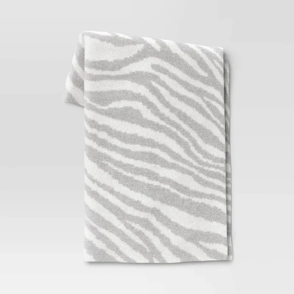 Cozy Feathery Knit Zebra Throw Blanket Gray - Threshold