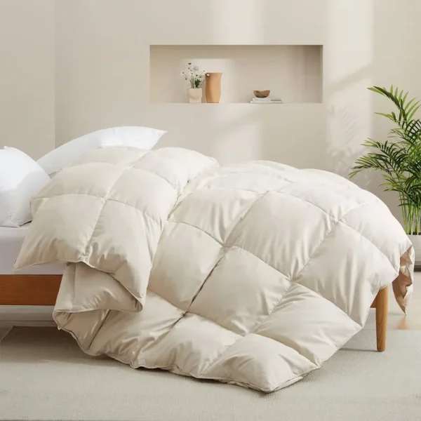 Premium All Seasons White Goose Feather Fiber and Down Comforter - Butter Cream, Full/Queen