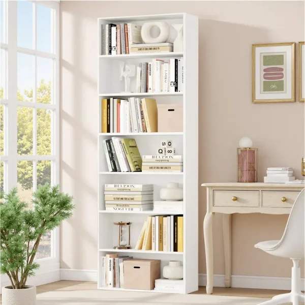 Homfa 82" Tall Bookcases, Freestanding Display Storage Shelves, 7 - Tier Open Bookshelf for Home Office Living Room Bedroom, White