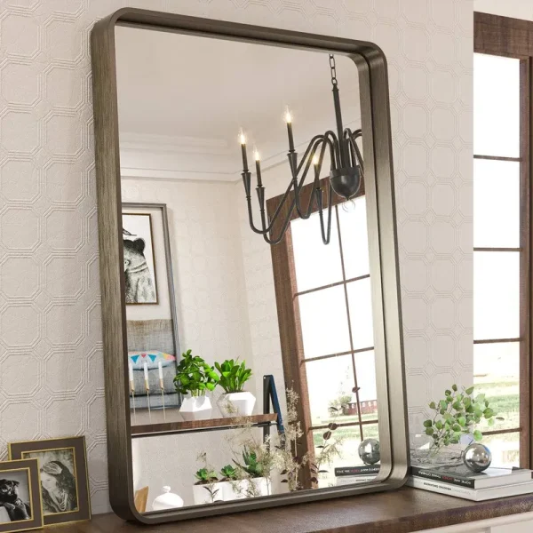Tyro Bathroom Decorative Home Decor Corner Hangs Accent Mirror Latitude Run Finish: Bronze, Size: 30" x 36"