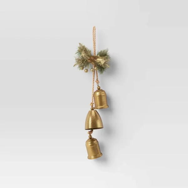 Wondershop Metal Christmas Bells with Faux Greenery 18" Gold Door Decor | Target