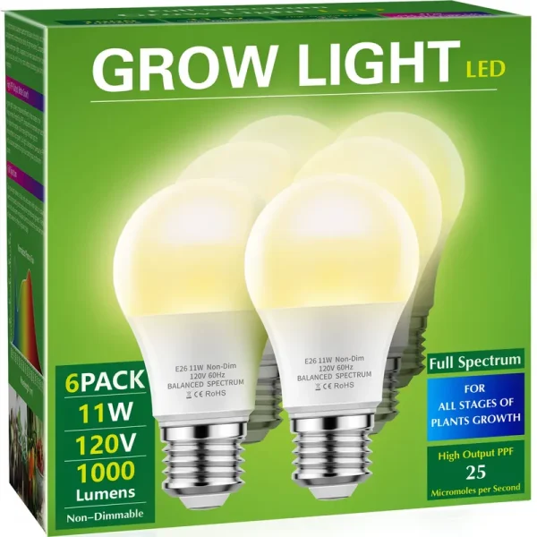 Briignite Grow Light Bulbs, Briignite LED Grow Light Bulb A19 Bulb, Full Spectrum Grow Light Bulb, Plant Light Bulbs E26 Base, 11W Grow Bu Ortci