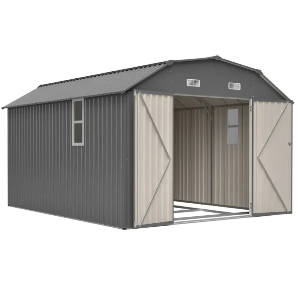 AECOJOY 10x12 FT Large Metal Outdoor Storage Shed with Floor Frame, Heavy-Duty Storage Building with Diamond Roof