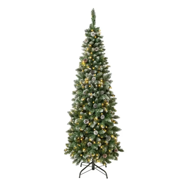 National Tree Company First Traditions 6' Pre-Lit LED Slim Snowy Oakley Hills Artificial Christmas Tree Warm White Lights