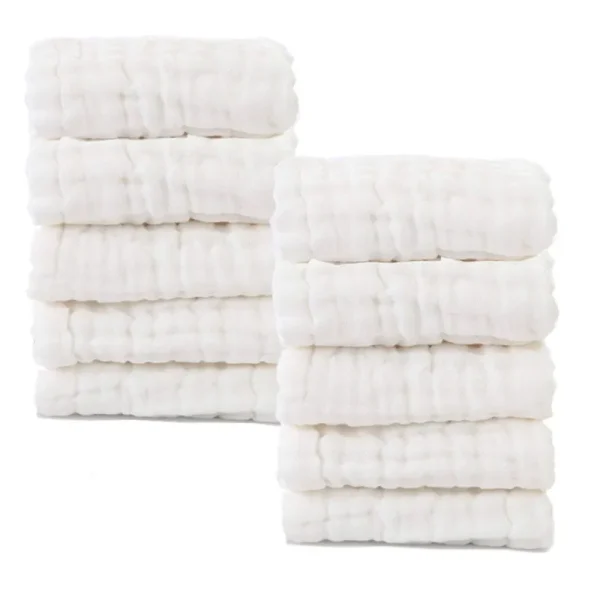 Baby Muslin Washcloths- Natural Muslin Cotton Baby Wipes - Soft Newborn Baby Face Towel for Sensitive Skin- Baby Registry As Shower Gift, 10 Pack