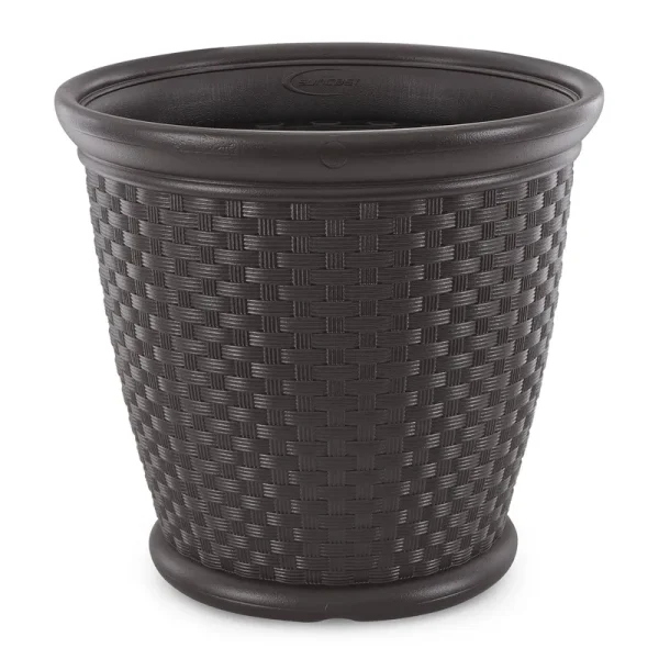 Suncast Sonora 22 inch Resin Wicker Decorative Garden Flower Planter Java