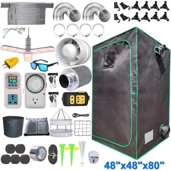 Imeshbean 48" x 48" x 80" Grow Tent Kit with Full Spectrum LED Plant Growth Lamp, Air Ventilation Filter System & Thermostat