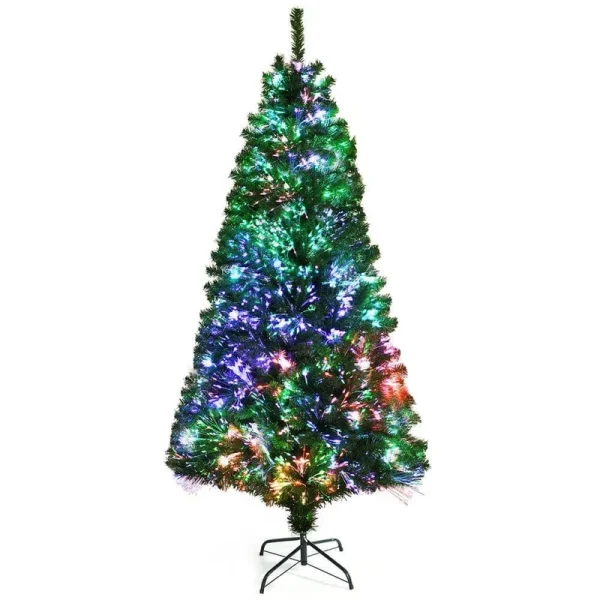 Costway 7ft Pre-Lit Fiber Optic PVC Artificial Christmas Tree w/ 820 Branch Tips