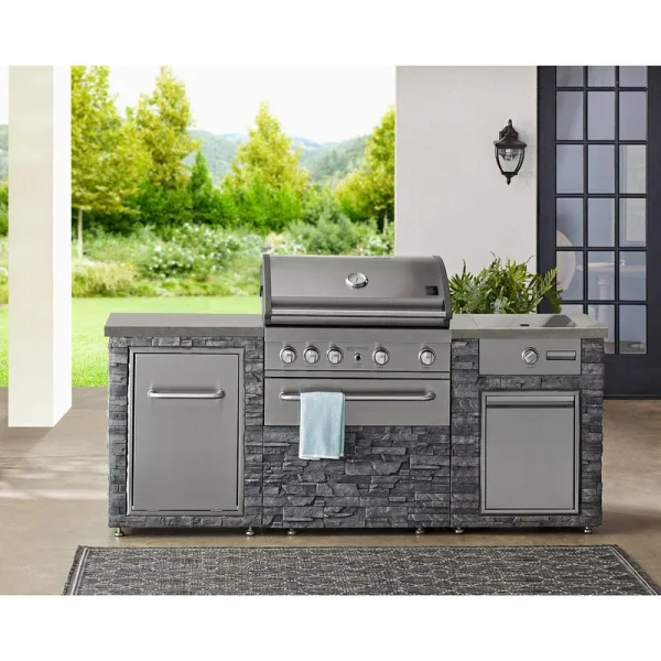 Member's Mark SS304 Deluxe Stacked Stone 4-Burner Propane Grill Island with Griddle