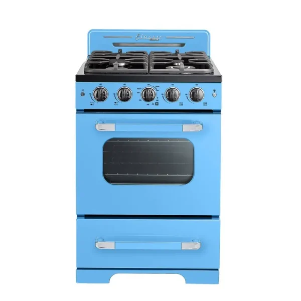 Unique Classic Retro 24 in. 2.9 Cu. ft. Retro Gas Range with Convection Oven in Robin Egg Blue