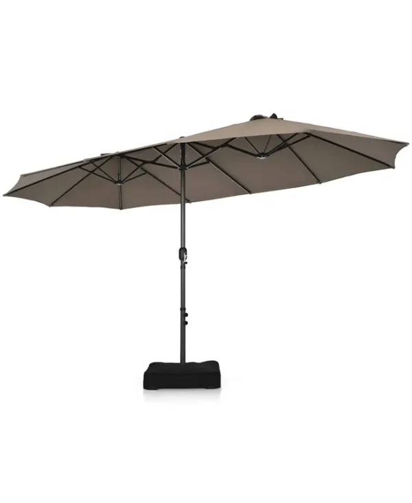 15ft Double-Sided Twin Patio Umbrella Sun Shade Outdoor Crank Market Base - Brown
