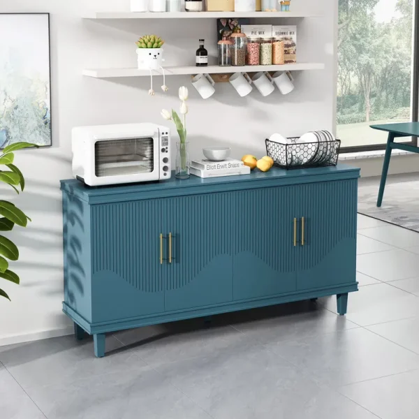 Large 4 - Door Storage Cabinet with Adjustable Shelves, Modern Multi - Room Organizer for Living Room, Kitchen, Bedroom, Hallway - Blue