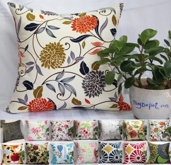 TangDepot 100% Cotton Floral/Flower Printcloth Decorative Throw Pillow Covers/Handmade Pillow Shams - (14'x14' S07 Chrysanthemum)