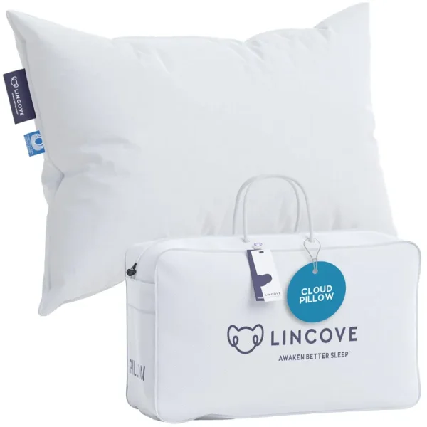 Lincove Cloud Natural Canadian White Down Luxury Sleeping Pillow - 625 Fill Power, 500 Thread Count 100% Cotton Shell, Made in Canada, Standard - Soft