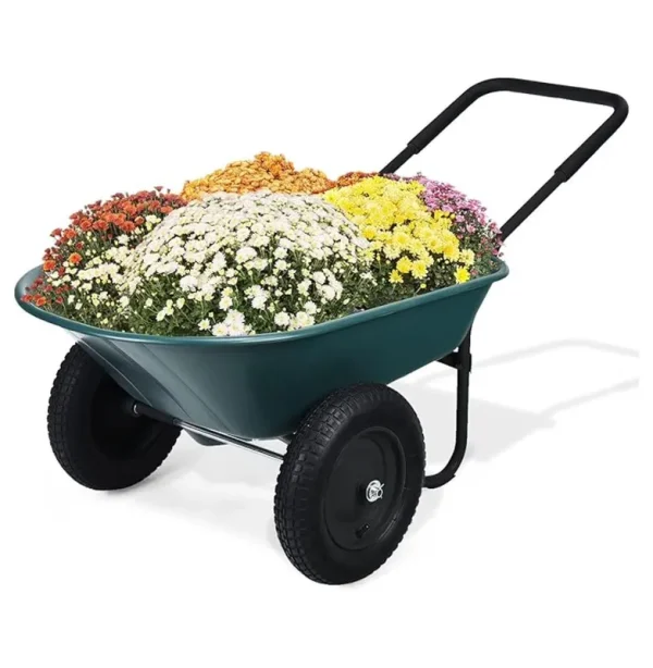 2 Tire Wheelbarrow Dump Cart - Heavy Duty 330 lb Garden Utility Cart - Pneumatic Tire Yard Wheelbarrow for Soil, Bricks, Construction - Green