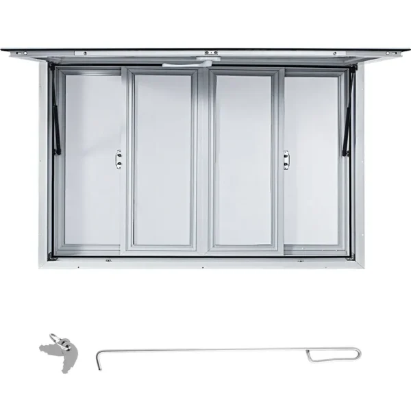VEVOR Concession Window 60 x 36 inch Aluminum Alloy Food Truck Service Window with 4 Horizontal Sliding Screen Windows & Awning Door & Drag Hook
