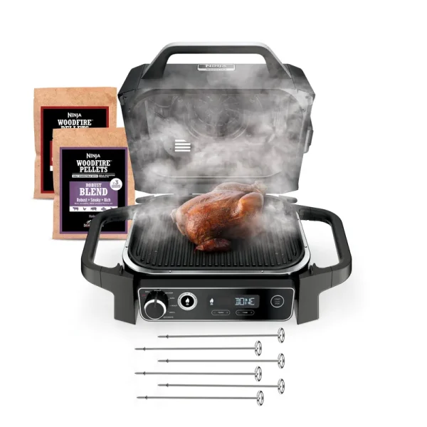 Ninja Woodfire 7-in-1 Outdoor Grill and Smoker 1760-Watt Grey Electric Grill | OG701LW