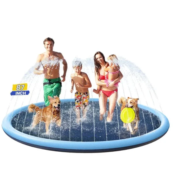 Dog Splash Pad, Non Slip Splash Pad Sprinkler for Kids, Kiddie Baby Shallow Pool, Pet Outdoor Water Play Toy Wading Pool Mat, Easy to Use/Clean (87
