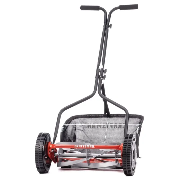 Craftsman 14-inch Reel Lawn Mower with Bagger, 5-Blade Manual Push Mower, Adjustable Cutting Height, Lightweight Design, Steel Deck | 304-14CR