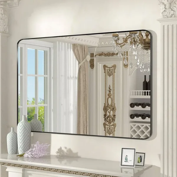 SNUGACE Black Metal Framed Mirror Rectangle Wall Mount Bathroom Vanity Mirror, 24�� x 36��