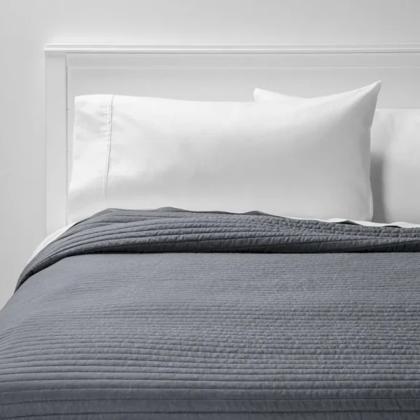Twin/Twin Extra Long Charcoal Gray Garment Washed Microfiber Quilt