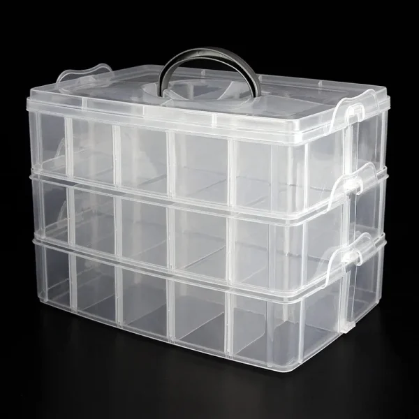 Guyuyii 3-Layer Stackable Craft Storage Containers - Plastic Craft Box Organizer with 30 Adjustable Compartments and Handle - Portable Beads Organizer