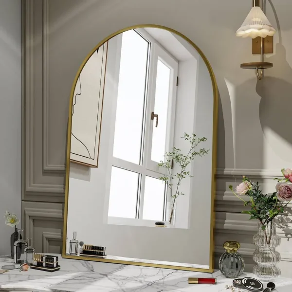 Rasto Metal Framed Wall Mounted Bathroom / Vanity Mirror Everly Quinn Finish: Gold, Size: 36" x 24"