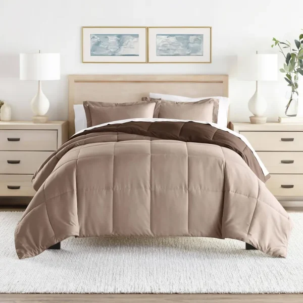 Queen Down Alternative Reversible Comforter Set - Taupe
