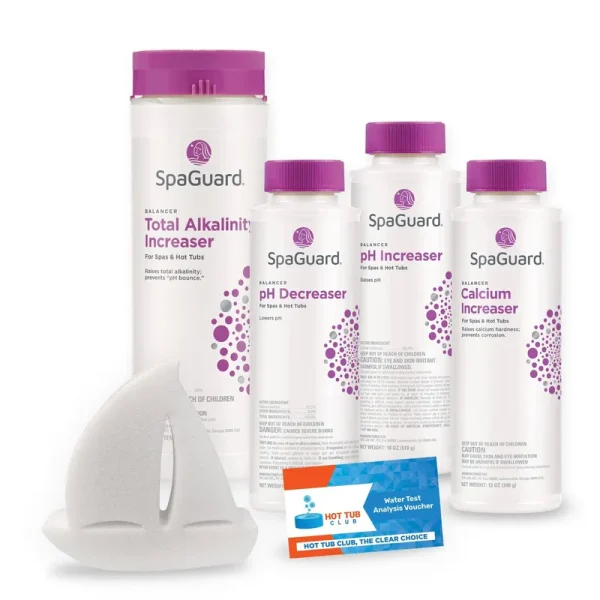 Spa and Hot Tub Chemical Balancer Maintenance Kit - Contains SpaGuard Total Alkalinity Increaser Calcium Increaser PH Increaser PH Decreaser Scum