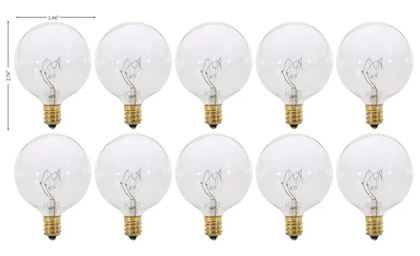 Kor (Pack of 10) G16.5 Clear FinshDecorative (E12) Candelabra Base Globe Shape Incandescent 120V G16 1/2 Light Bulbs (25)