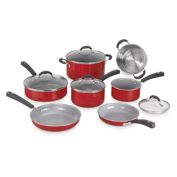 Cuisinart 11-Piece Ceramica XT Nonstick Cookware Set, Red