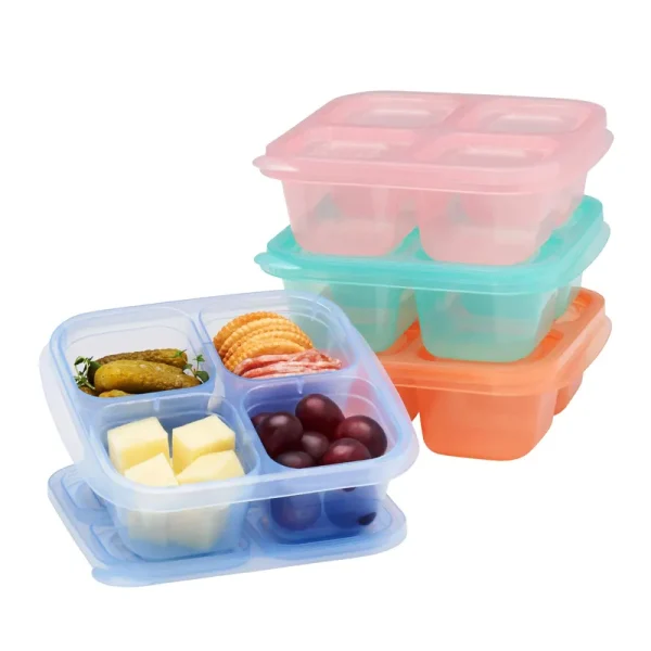 easylunchboxes - Bento Snack Boxes - Reusable 4-Compartment Food Containers for School, Work and Travel, Set of 4, (Pastels)