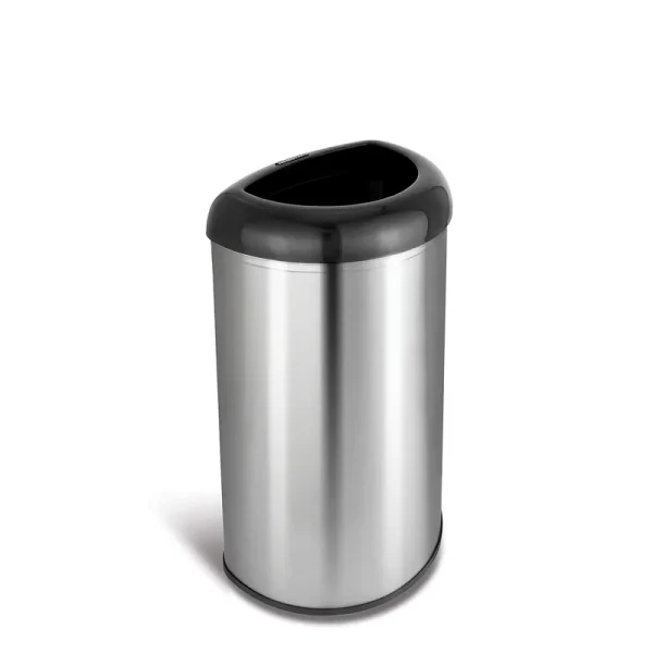 Ninestars OTT-50-19BK Open Top Office Bathroom Trash Can 13 Gal 50L Stainless Steel Base (D Shape Black Lid)