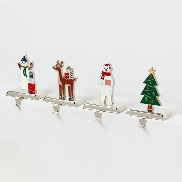 4pk Metal Holiday Character Christmas Stocking Holder Snowman/Tree/Deer/Polar Bear - Wondershop