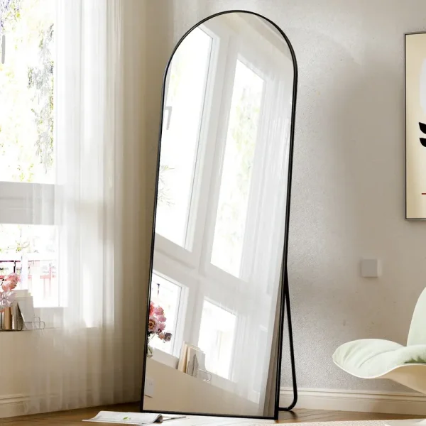 BEAUTYPEAK Arched Full Length Floor Mirror 64"x21" Full Body Standing Mirror, Black