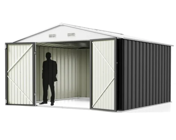 Greesum Metal Outdoor Storage Shed 10ft x 10ft, Steel Utility Tool Shed Storage House with Door & Lock, Metal Sheds Outdoor Storage for Backyard