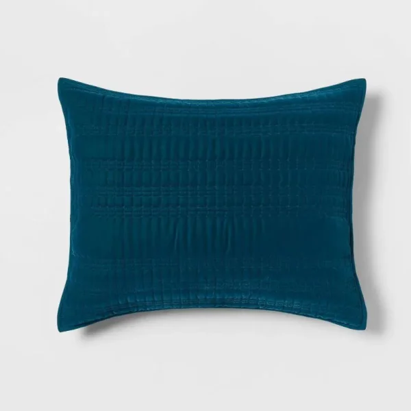 Standard Lofty Velvet Quilt Sham Dark Teal Blue - Threshold