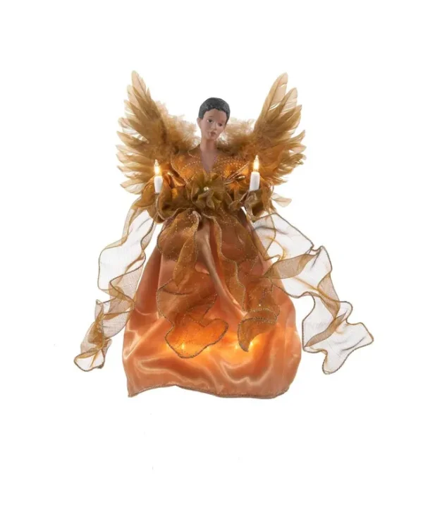 Kurt Adler 13-inch UL 10-Light Gold African American Angel Treetop
