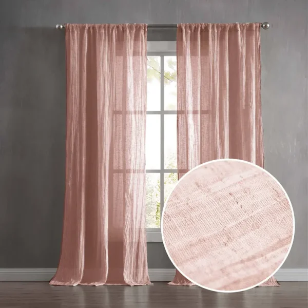 French Connection Charter Crushed Semi-Sheer Rod Pocket Window Curtain Pair, 96" x 50" - Dusty Pink