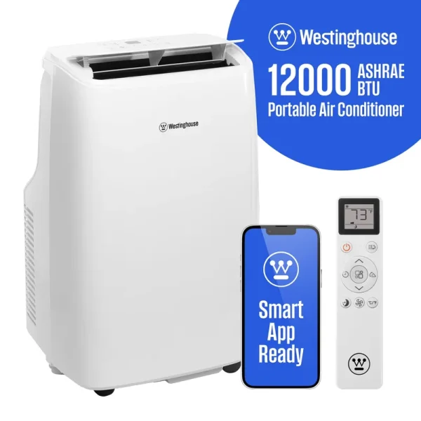 Westinghouse 12, 000 BTU Portable Air Conditioner & Dehumidifier with Remote & Smart App, up to 550 Sq Ft