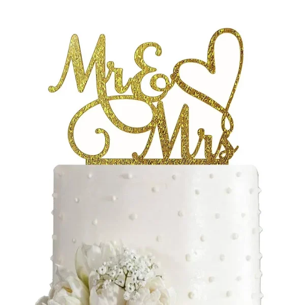 AMINJIE Mr and Mrs Cake Topper, Bride and Groom Sign Wedding/Engagement Cake Toppers Decoration, Gold Glitter Acrylic