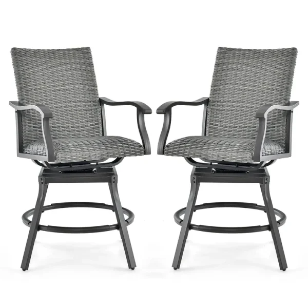 Tangkula Patio Swivel Bar Chairs Set of 2, Aluminum 360 Swiveling Bar Height Chair with 4D Air Fiber Cushion